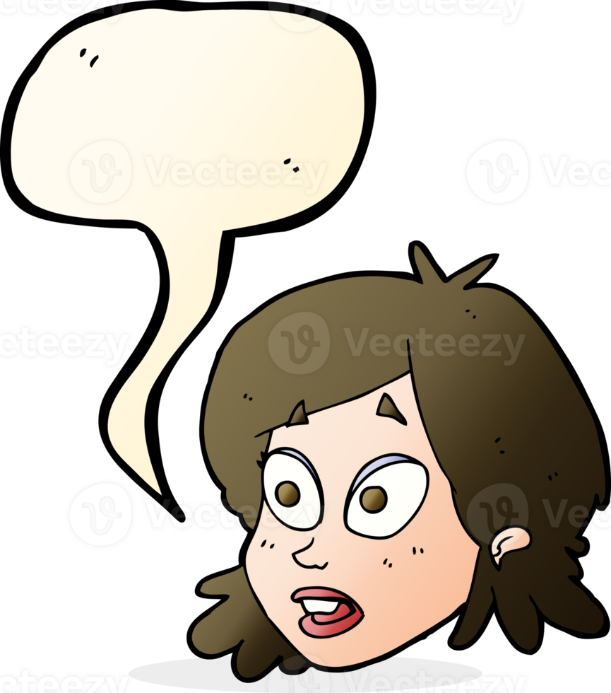 cartoon female face with surprised expression with speech bubble png