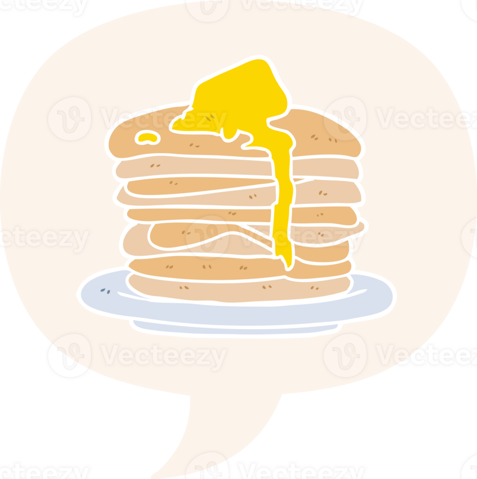 cartoon stack of pancakes with speech bubble in retro style png