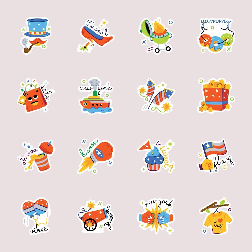 Bundle New York Lettering Flat Stickers vector