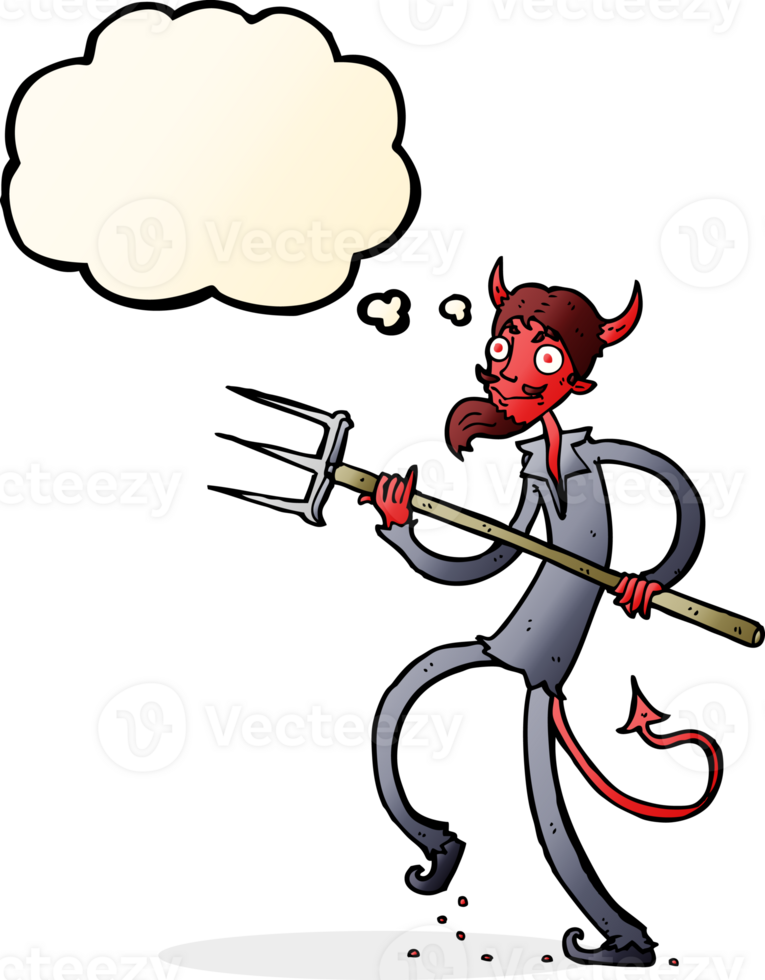 cartoon devil with pitchfork with thought bubble png