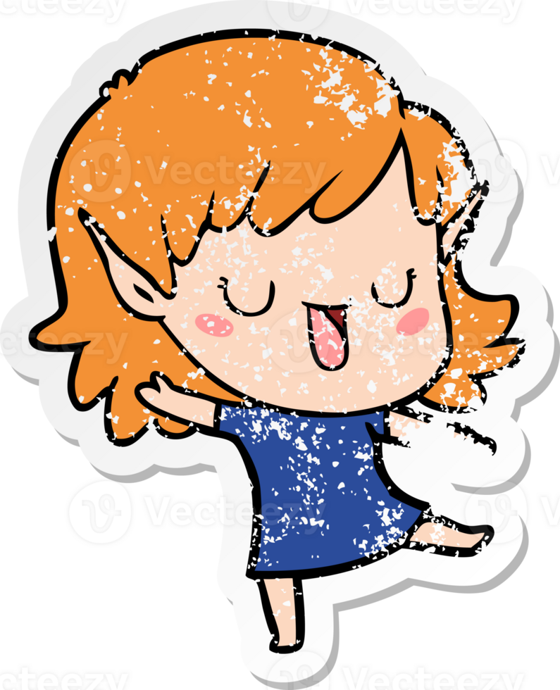 distressed sticker of a cartoon elf girl png