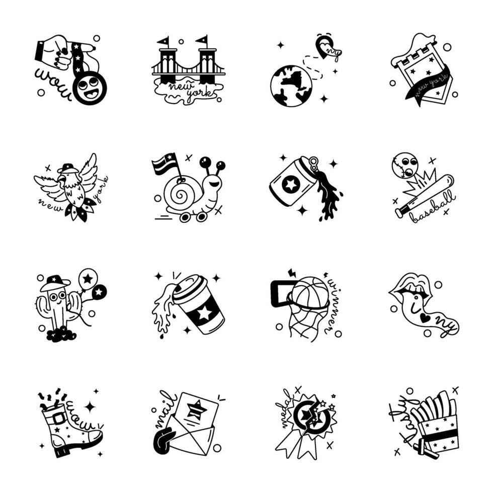 Pack New York City Glyph Stickers vector