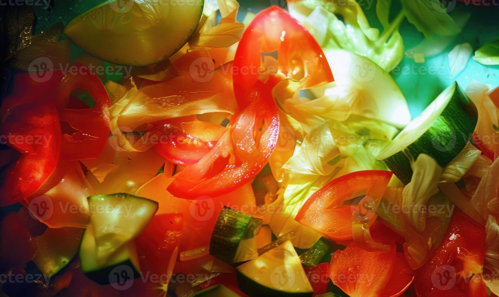 AI generated Vegetable salad in a glass bowl, close-up. photo