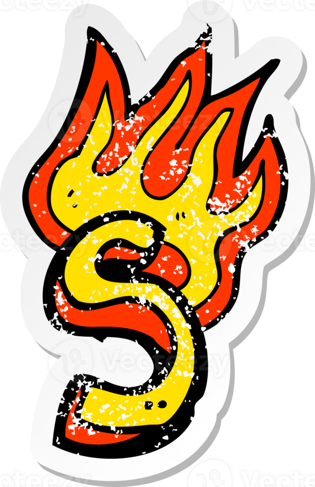 retro distressed sticker of a cartoon flaming letter png