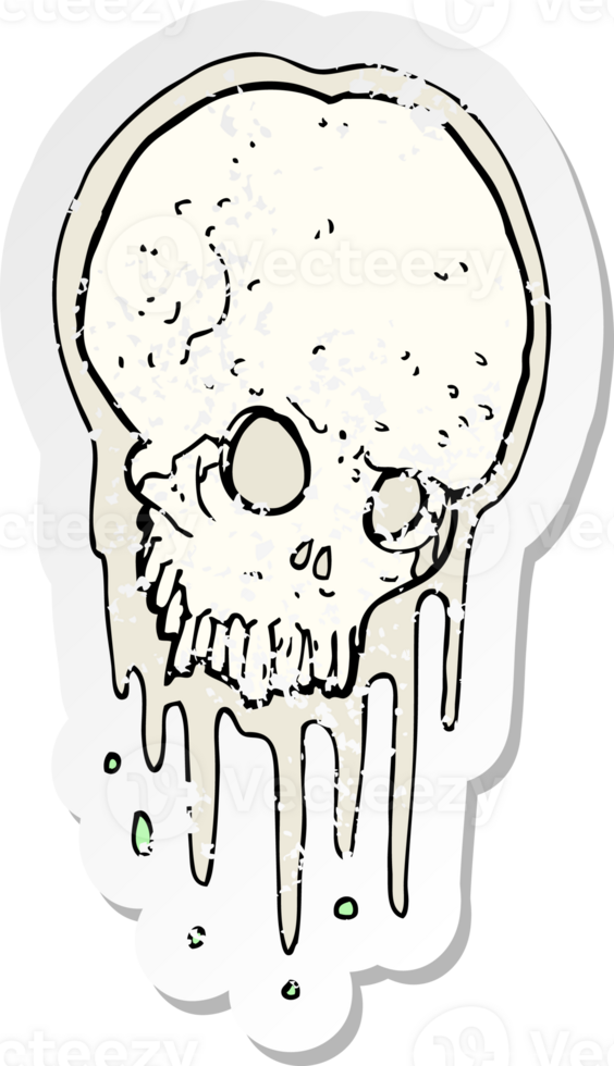 retro distressed sticker of a cartoon scary skull png