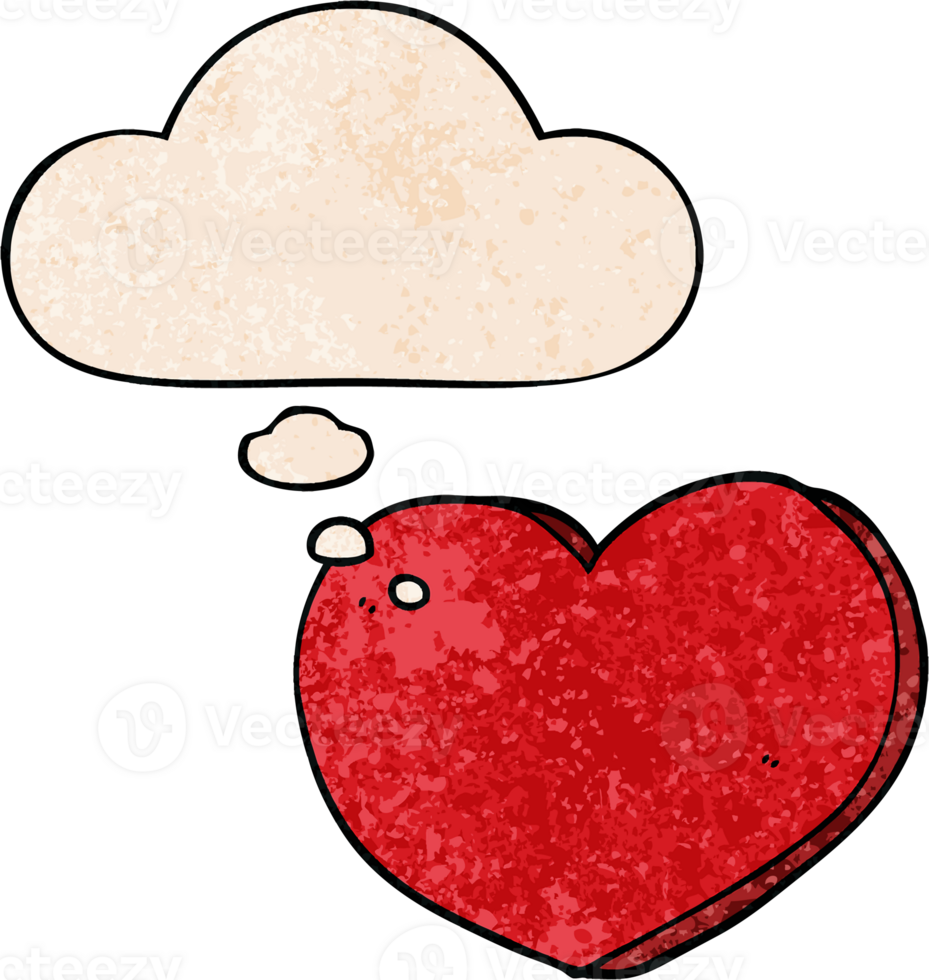 cartoon love heart with thought bubble in grunge texture style png