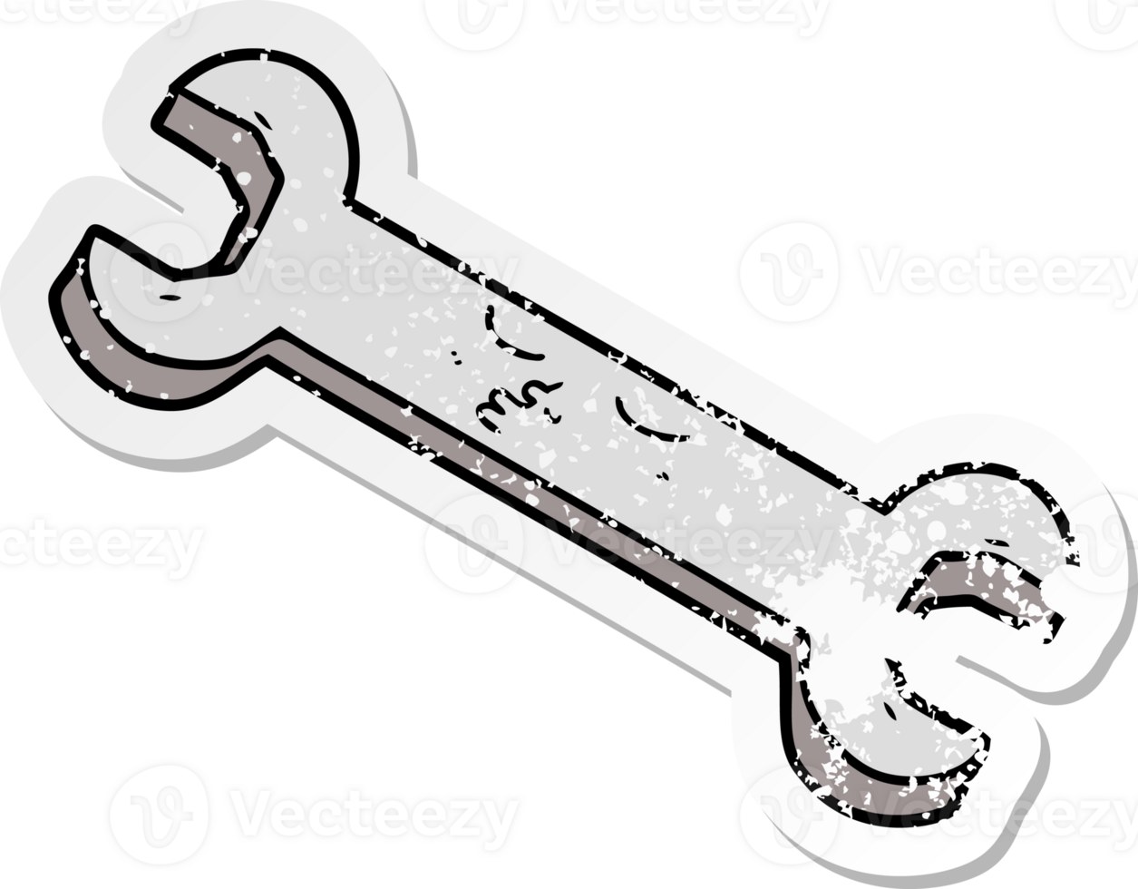 distressed sticker of a cartoon spanner png