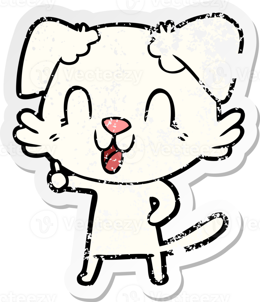 distressed sticker of a laughing cartoon dog png