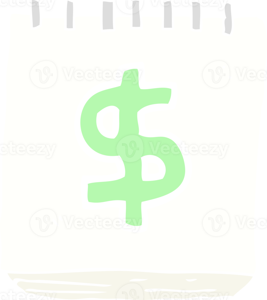 flat color illustration of note pad with dollar symbol png