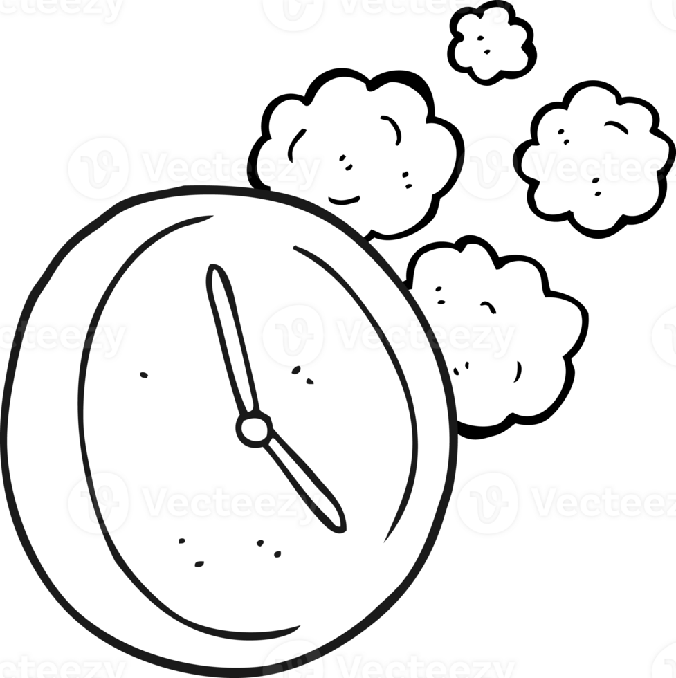 hand drawn black and white cartoon ticking clock png