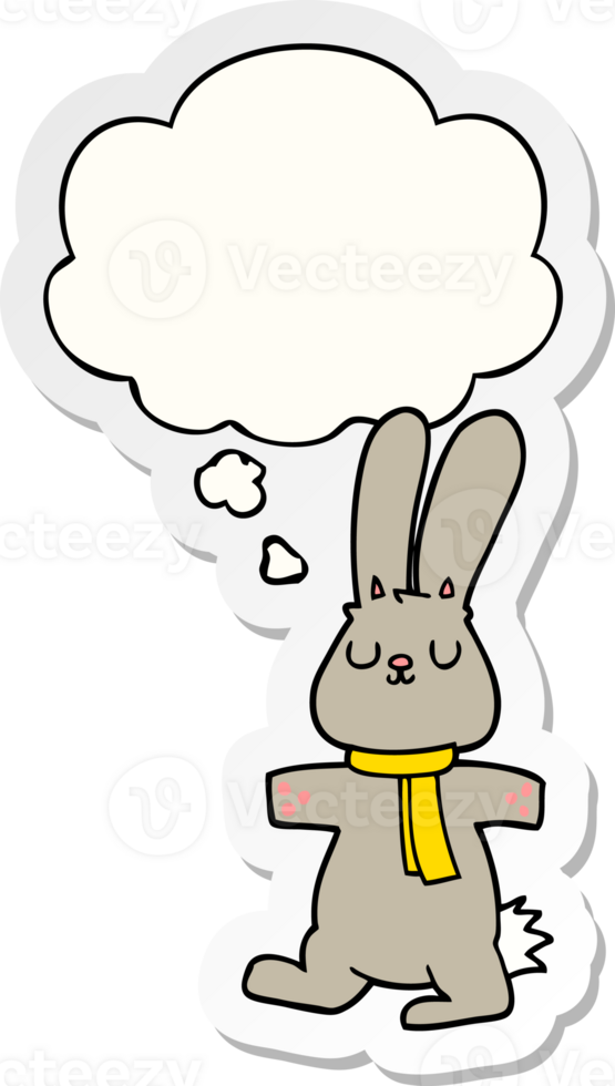 cartoon rabbit with thought bubble as a printed sticker png