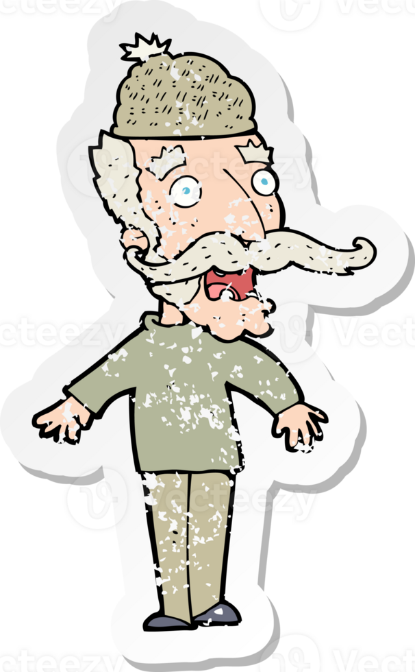 retro distressed sticker of a cartoon man wearing hat png