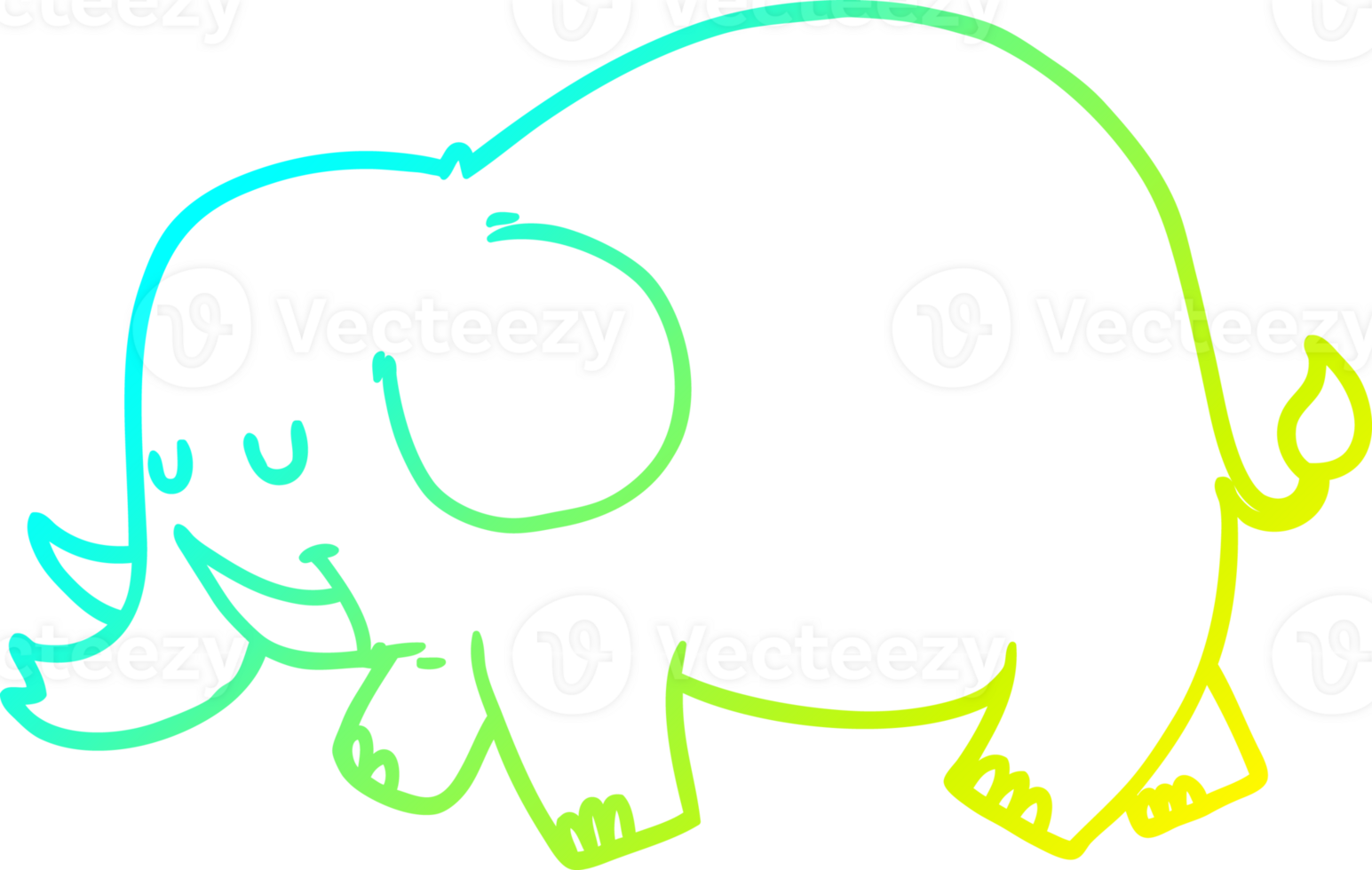 cold gradient line drawing of a cartoon elephant png