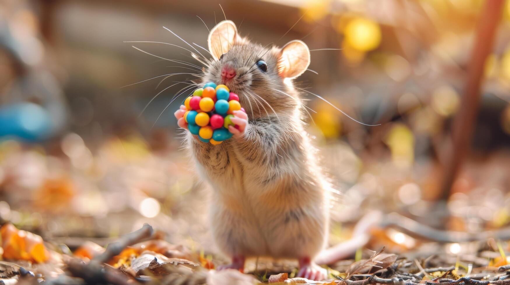 AI generated Mouse Playing With Ball in Field photo