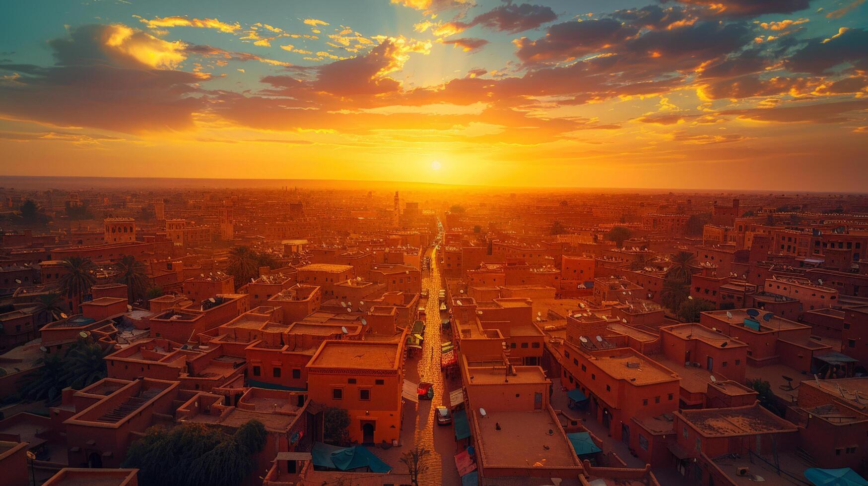 AI generated Sun Setting Over Desert City photo