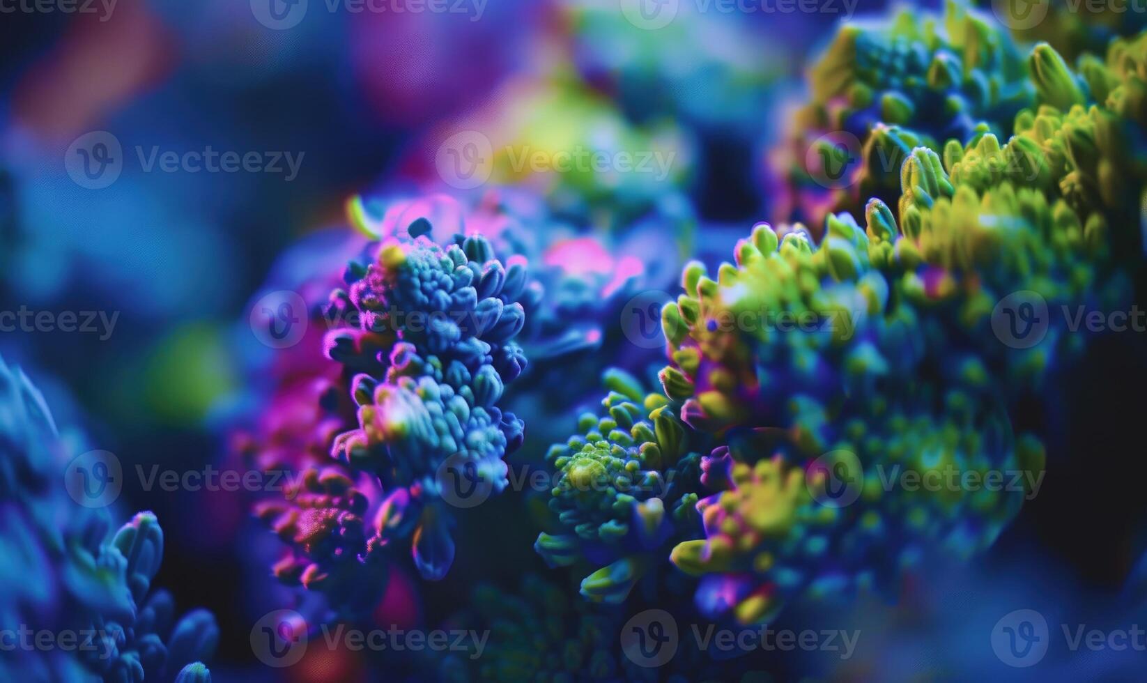 AI generated Close up of fresh green kale on dark background. Violet and pink toned photo