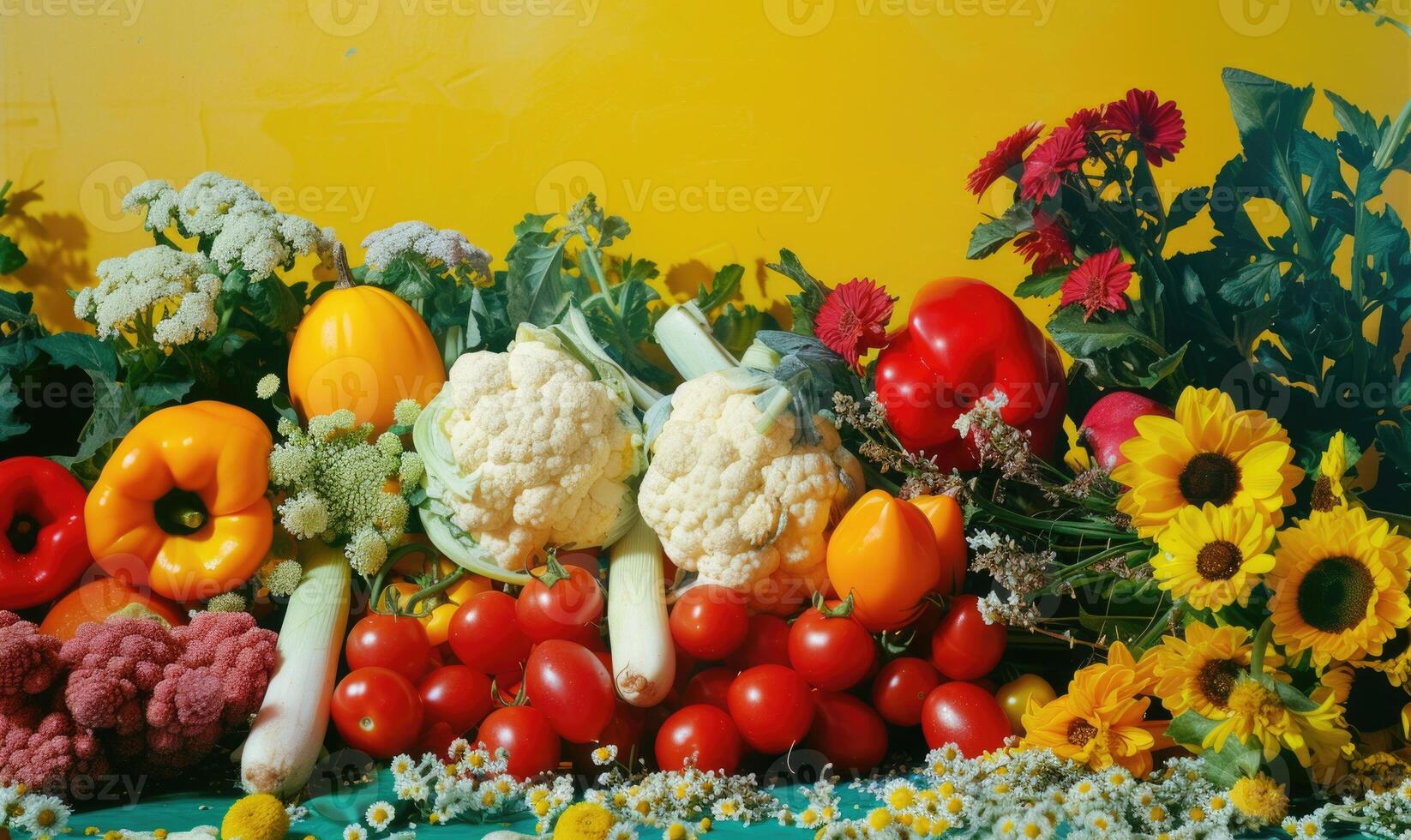 AI generated Fruits and Vegetables as ingredients in cooking. Food background. photo