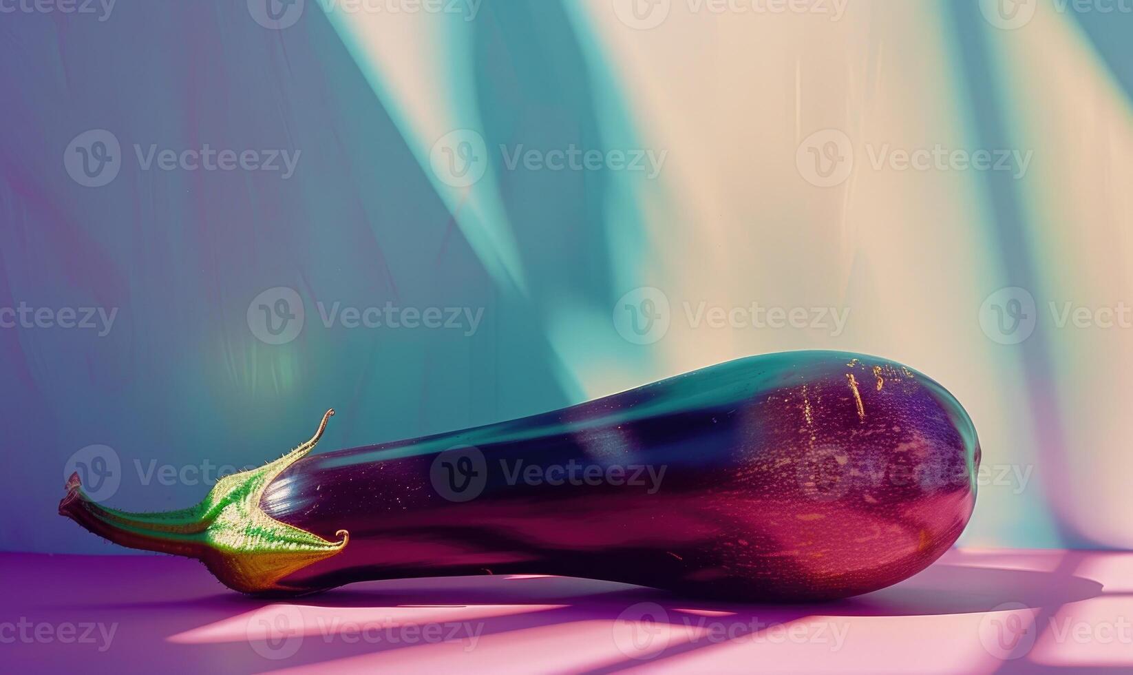 AI generated Purple eggplant on a colored background with a shadow from the sun photo