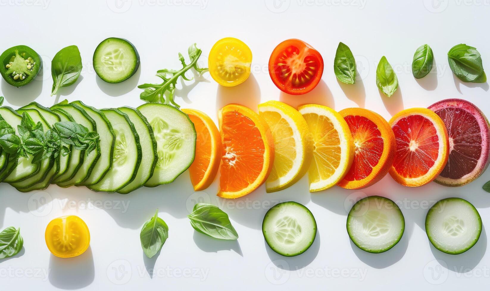 AI generated Citrus fruits and vegetables on a white background. Healthy food concept photo