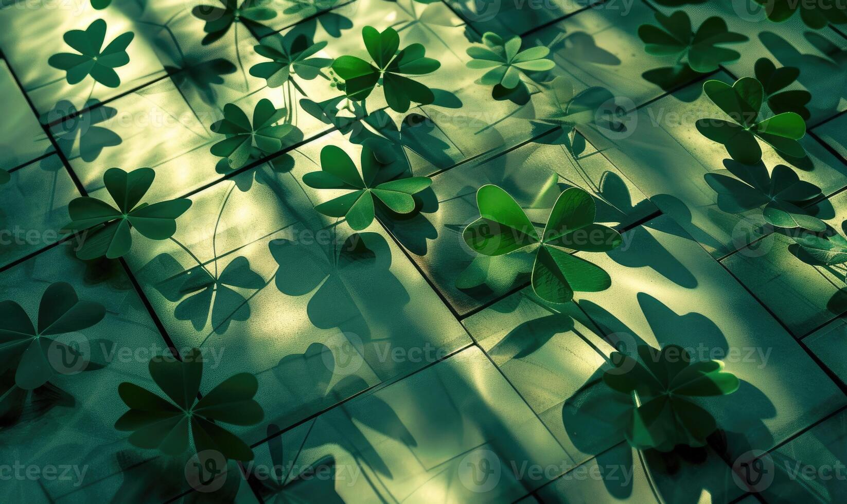 AI generated St. Patrick's Day background with shamrocks and shadows. photo