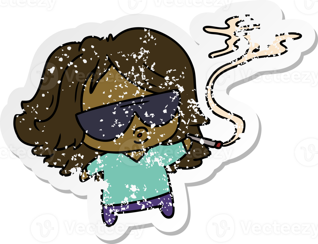 distressed sticker cartoon illustration cute kawaii smoking a joint png