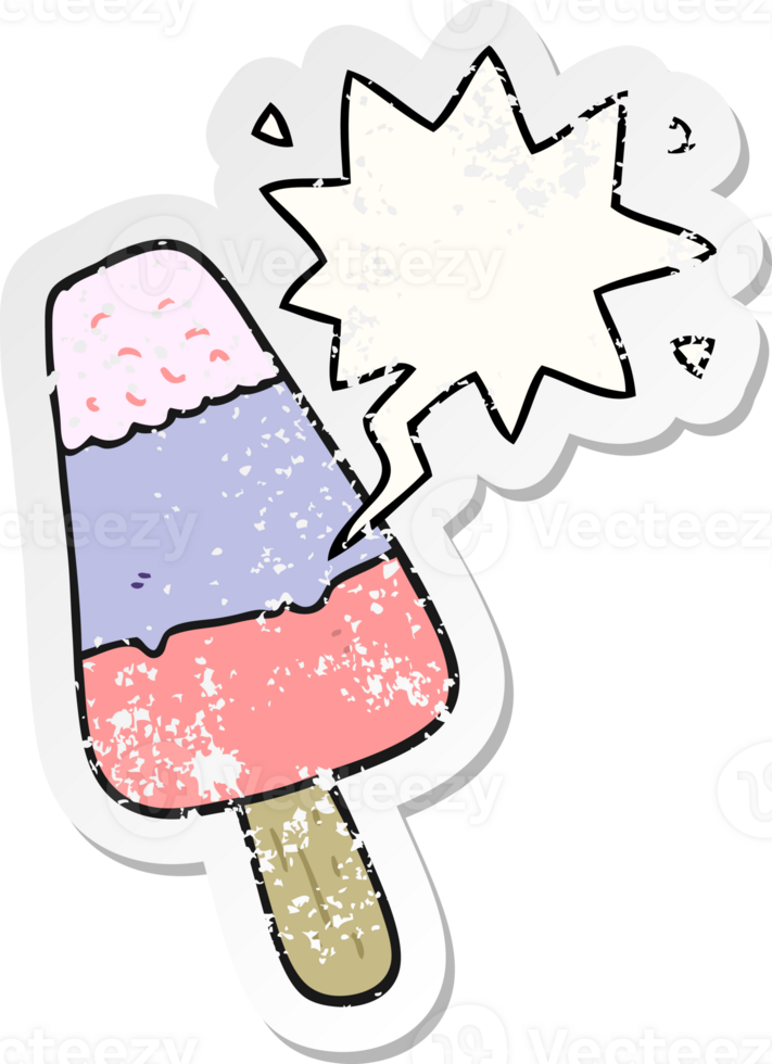 cartoon ice lolly with speech bubble distressed distressed old sticker png