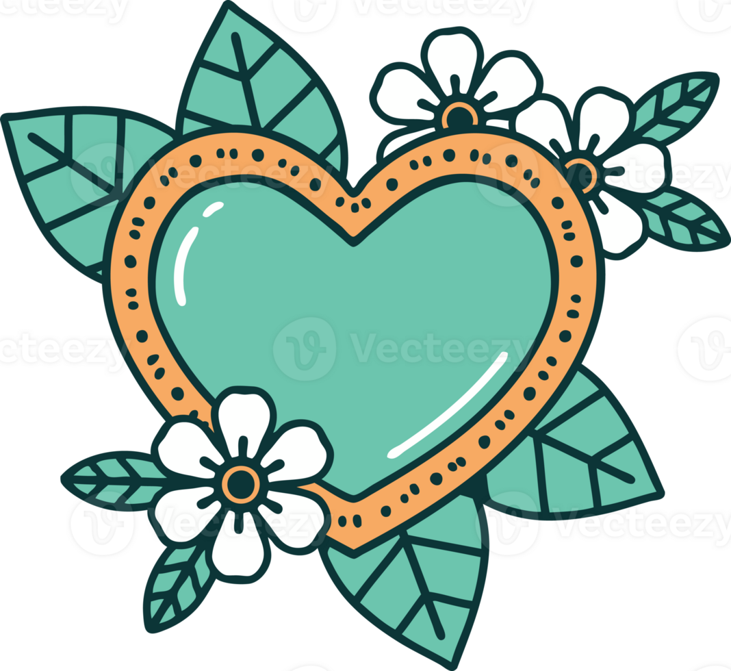 iconic tattoo style image of a botanical heart png