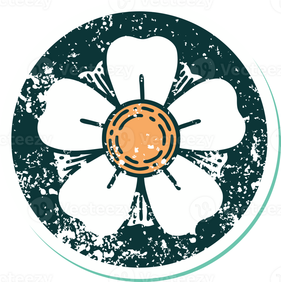 iconic distressed sticker tattoo style image of a flower png