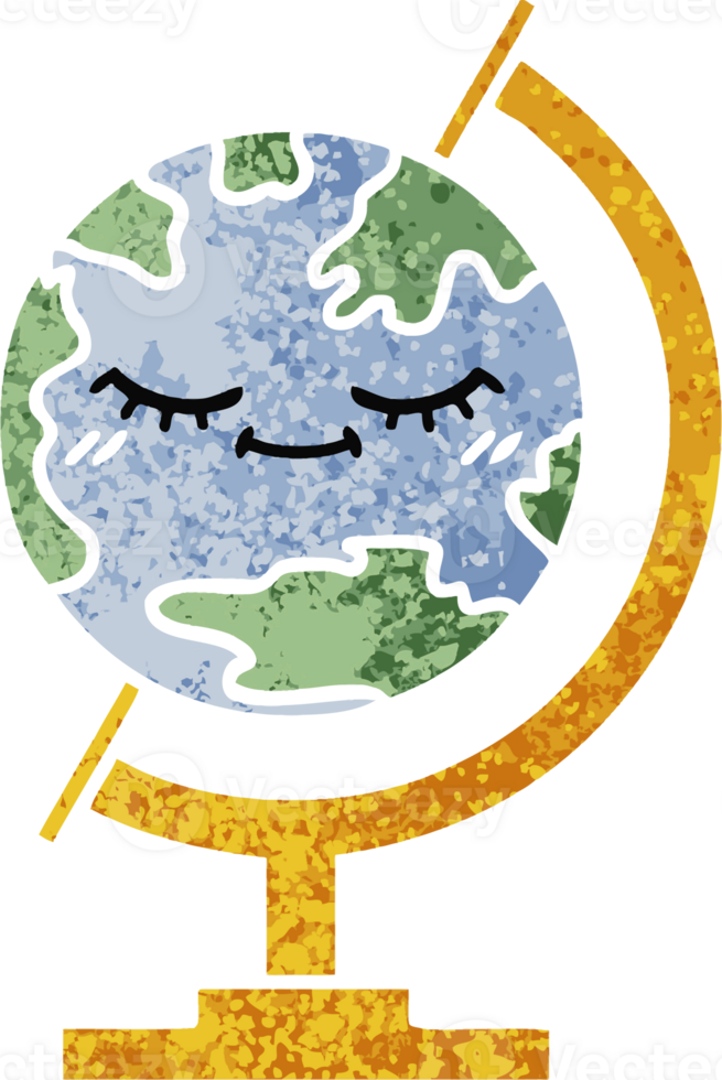 retro illustration style cartoon of a globe of the world png