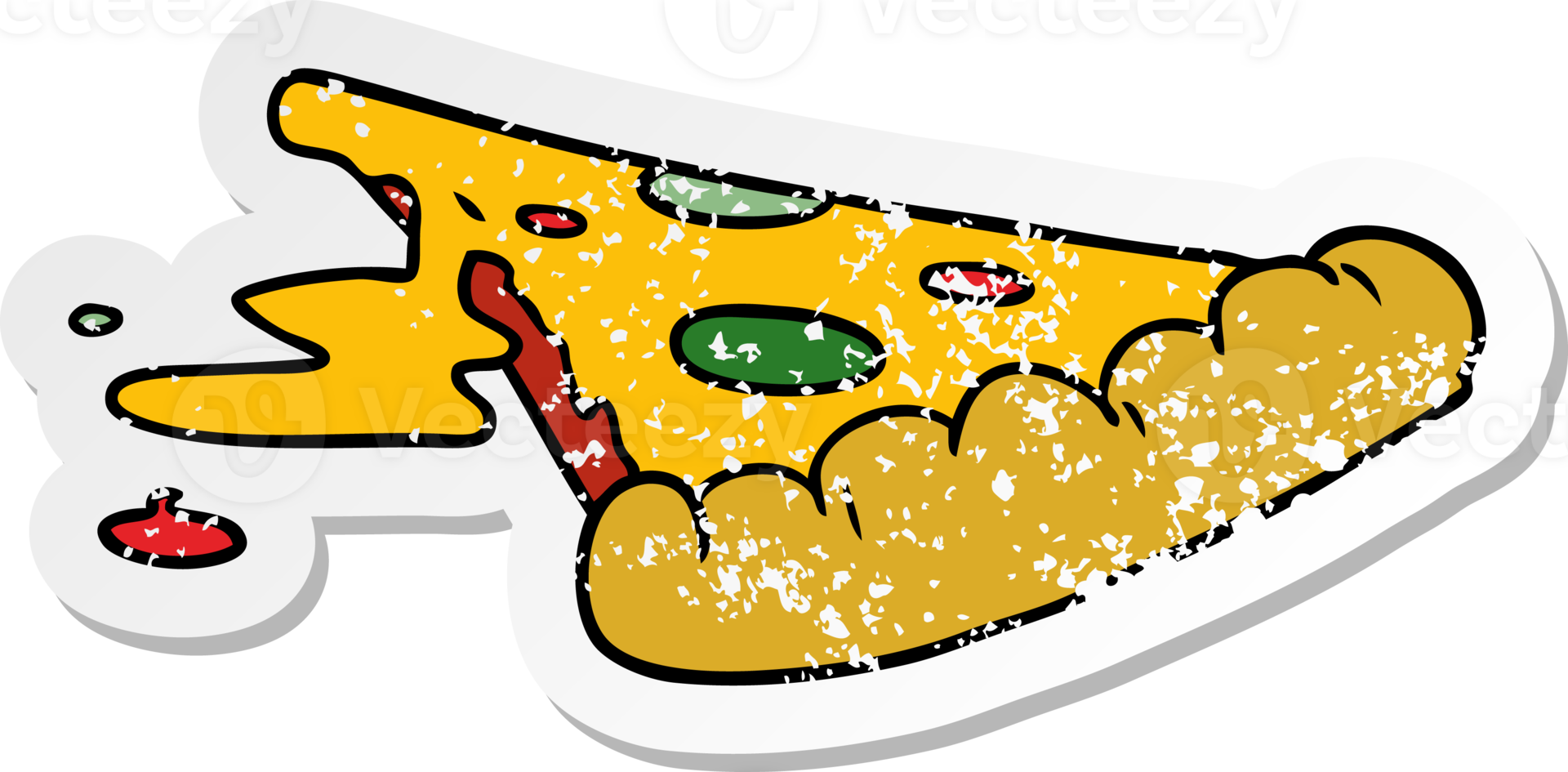 hand drawn distressed sticker cartoon doodle of a slice of pizza png