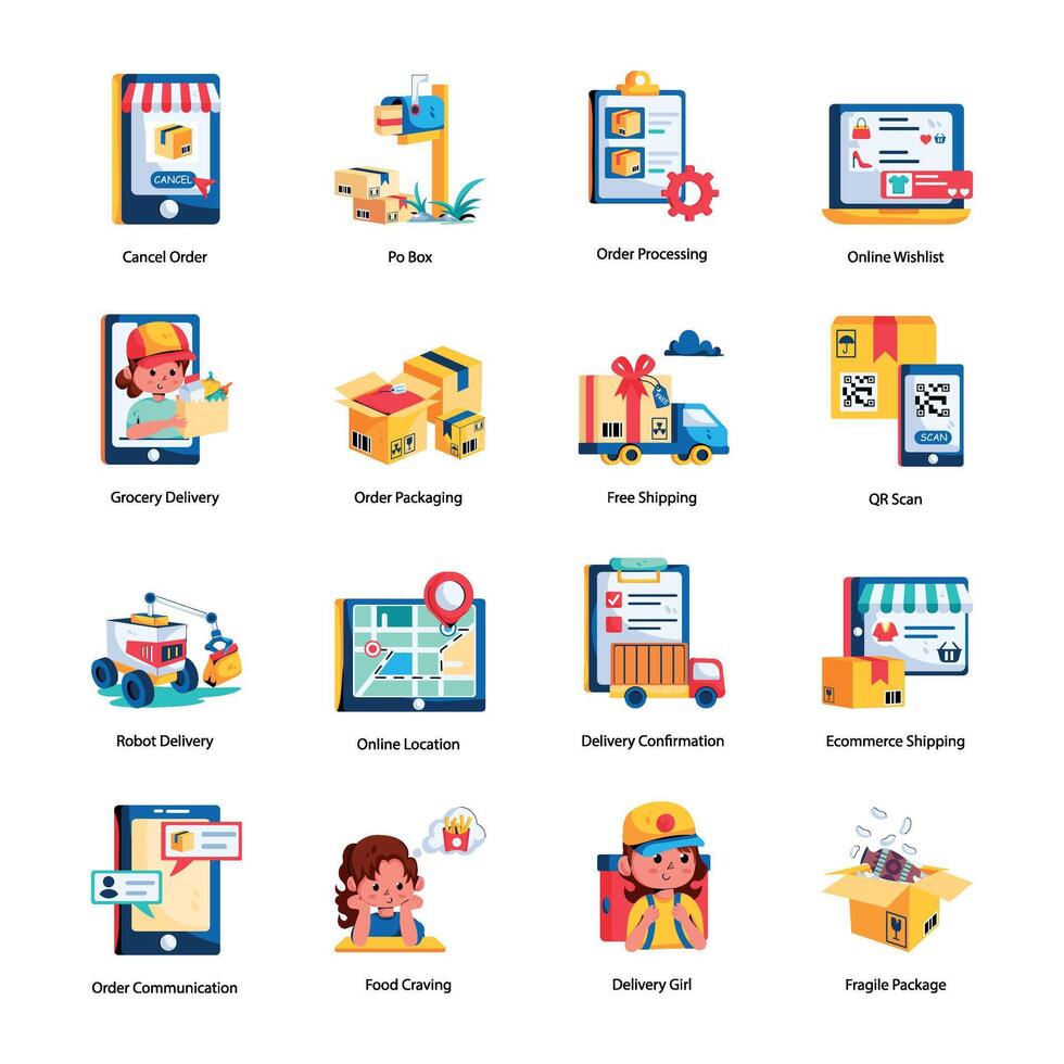 Latest Collection of Logistics and Shipping Flat Icons vector