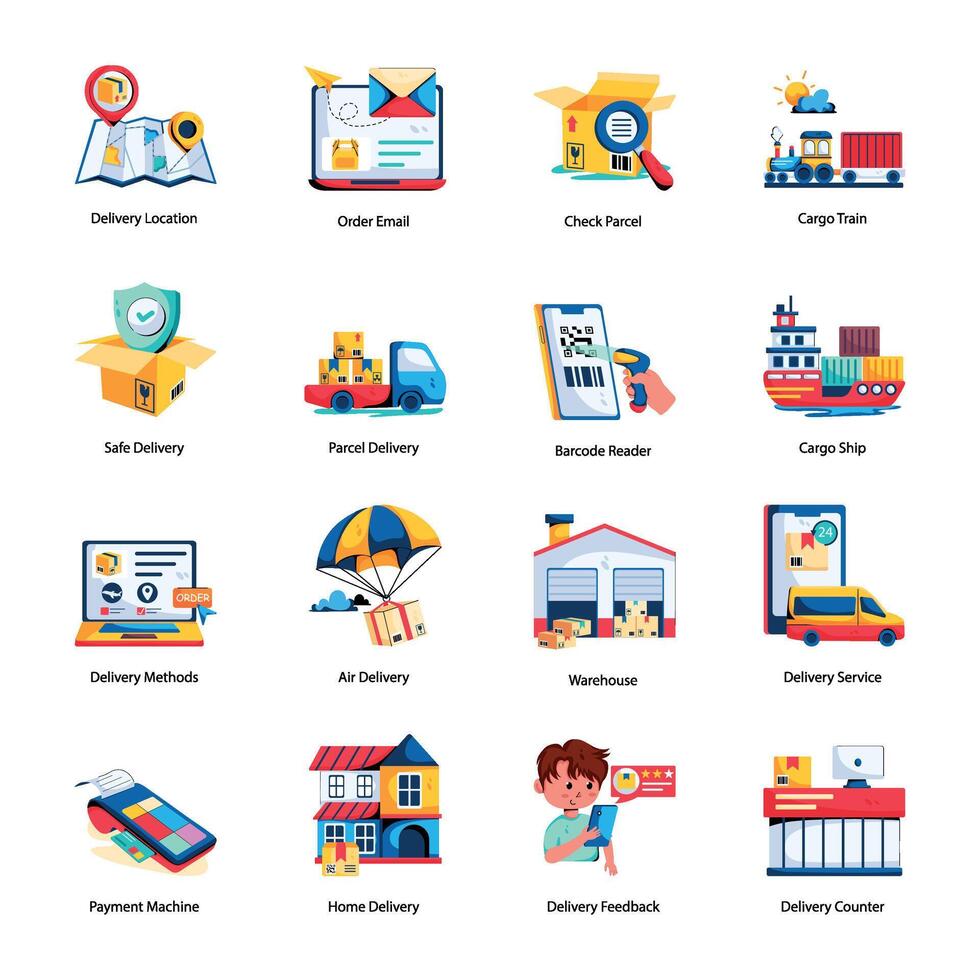 Ready to Use Flat Icons of Parcel Delivery vector