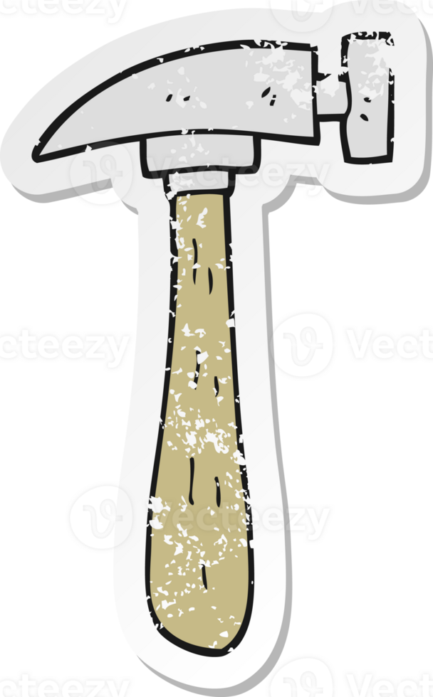 retro distressed sticker of a cartoon hammer png