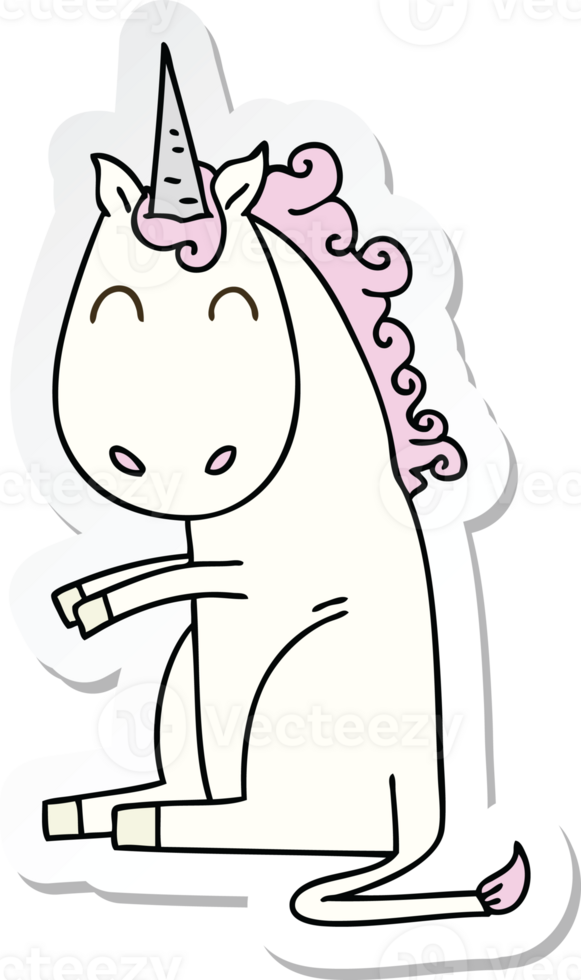 sticker of a quirky hand drawn cartoon unicorn png