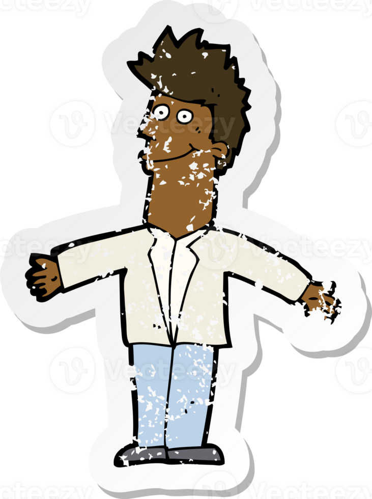 retro distressed sticker of a cartoon happy man png