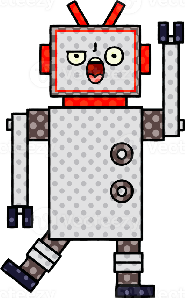 comic book style cartoon of a angry robot png