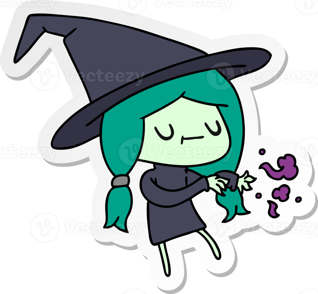 hand drawn sticker cartoon of cute kawaii witch png