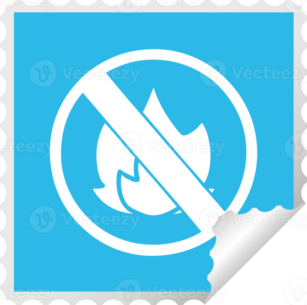 square peeling sticker cartoon of a no fire allowed sign png