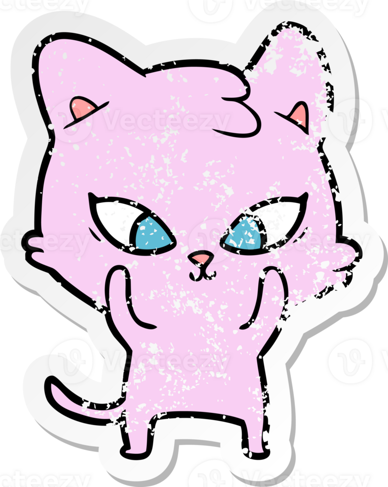 distressed sticker of a cute cartoon cat png