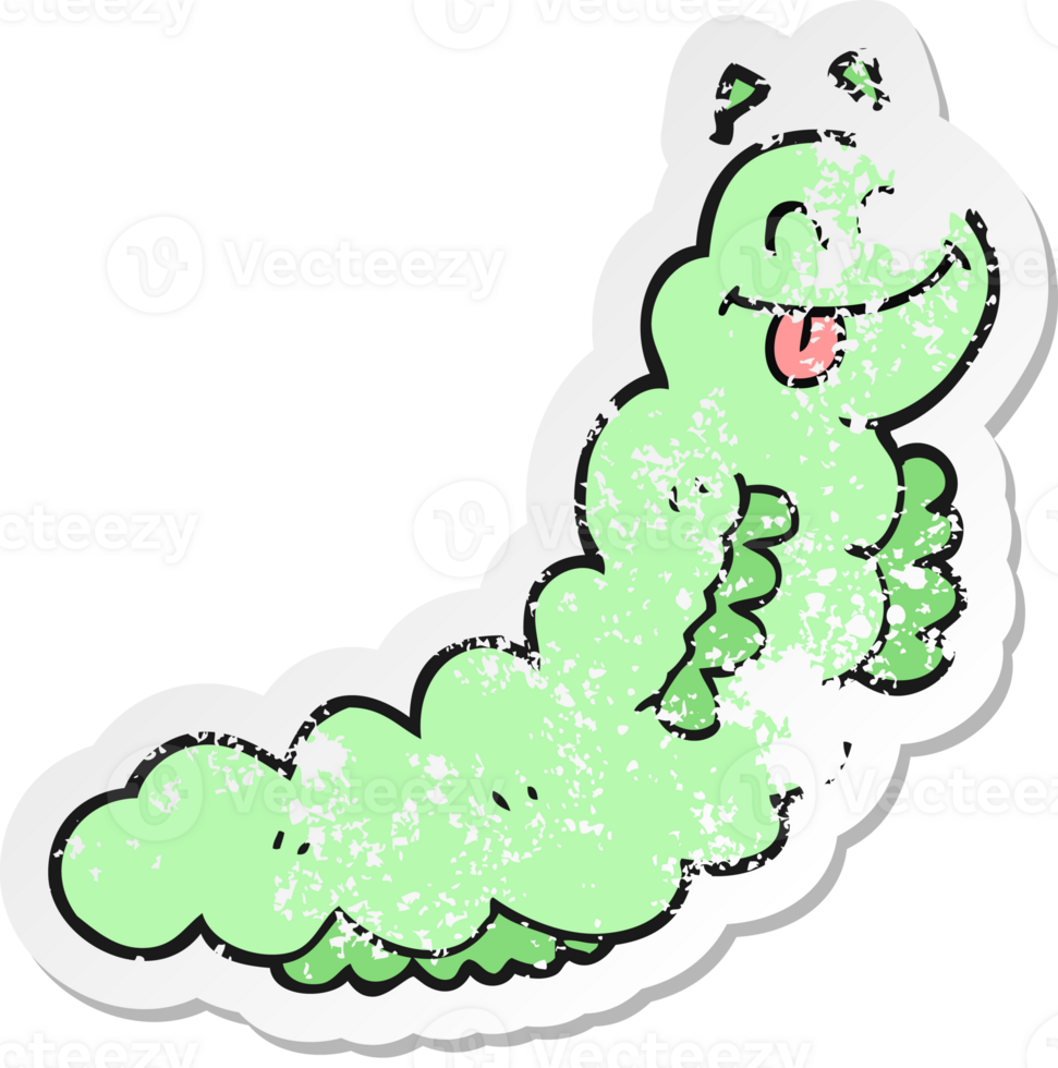 retro distressed sticker of a cartoon caterpillar png