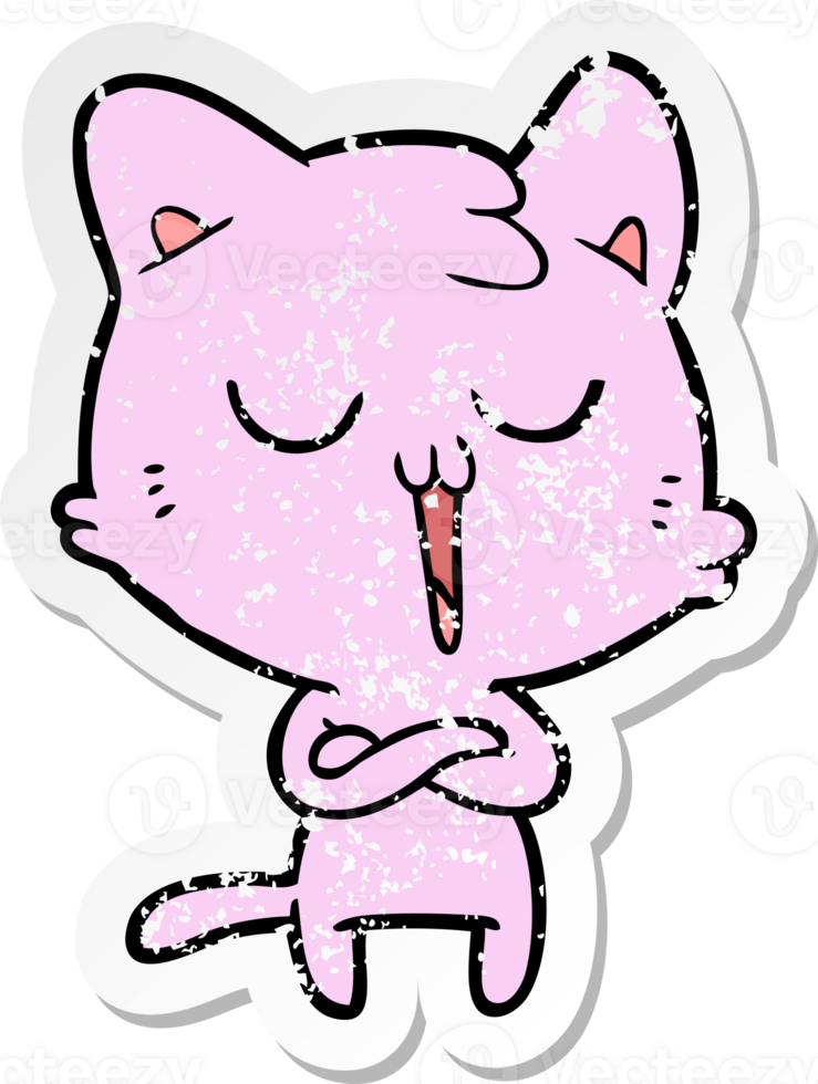 distressed sticker of a cartoon cat singing png