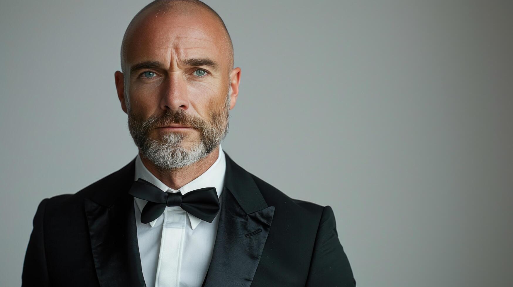 AI generated Bald Man in Tuxedo and Bow Tie photo