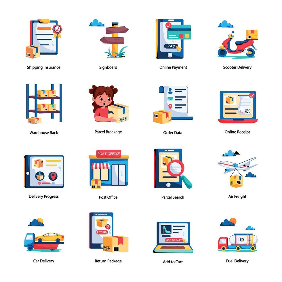 Handy Pack of Shipping Services Flat Icons vector