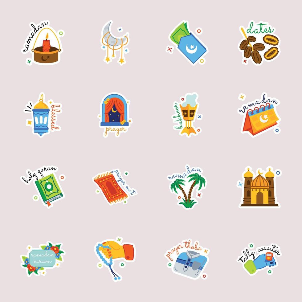 Collection of Ramadan Kareem Flat Stickers vector
