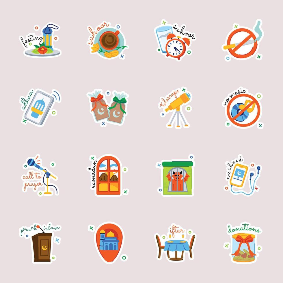 Set of Ramadan Month Flat Stickers vector