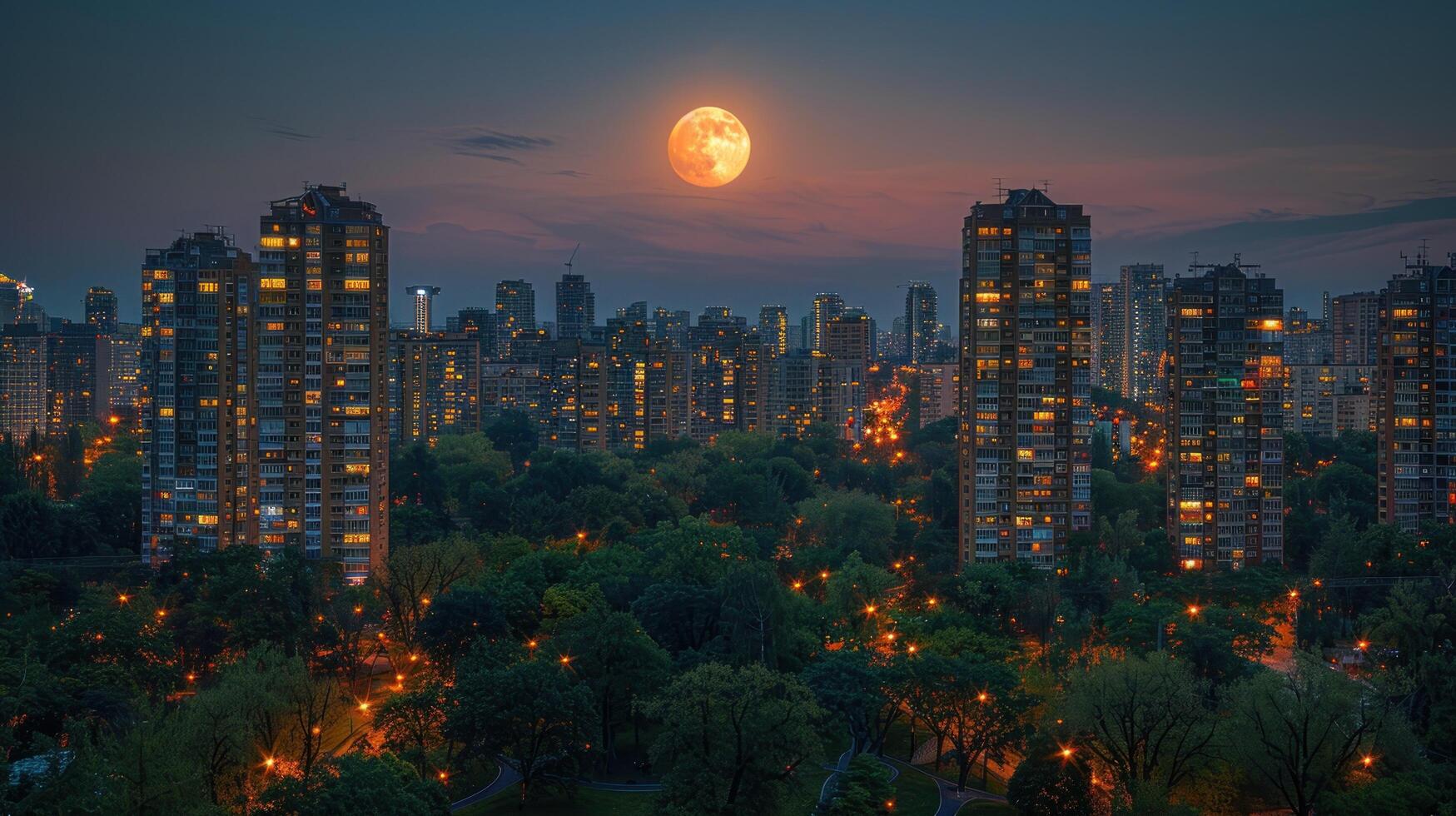 ai generado ciudad noche ver con Luna foto