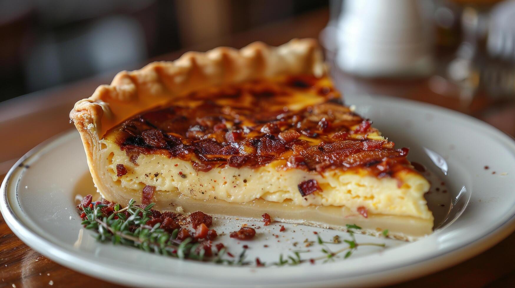 AI generated Quiche on Plate With Candle in Background photo