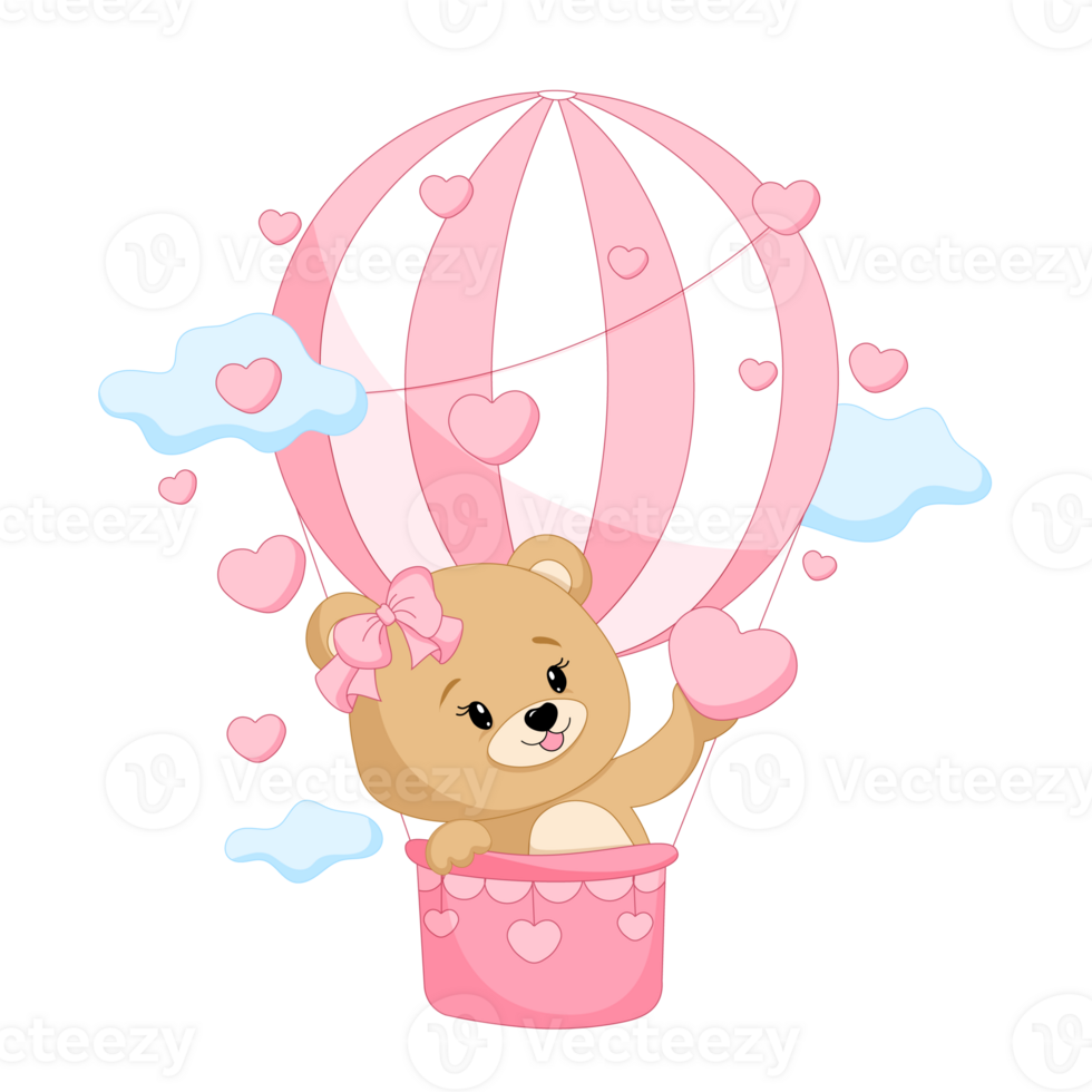 bezaubernd Teddy Bär auf ein heiß Luft Ballon mit Rosa Herzen. glücklich Valentinstag Tag. png