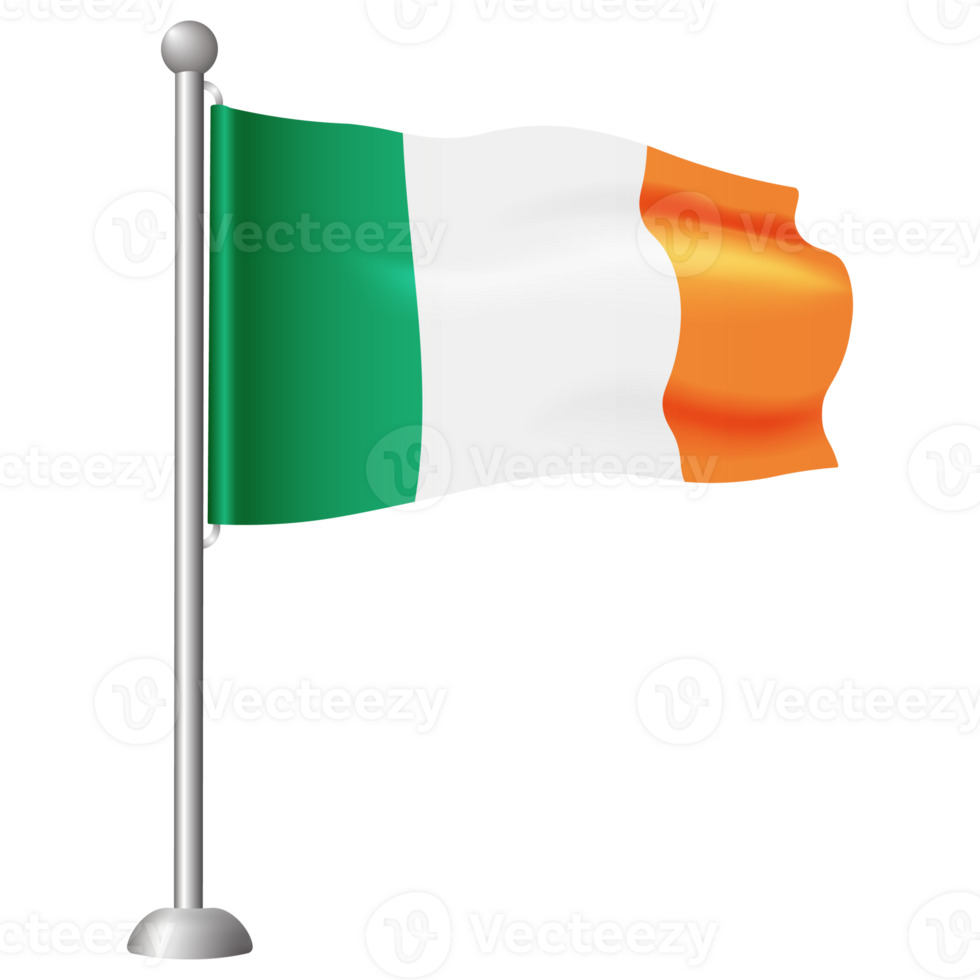 3d flag of Ireland isolated on a transparent background. PNG