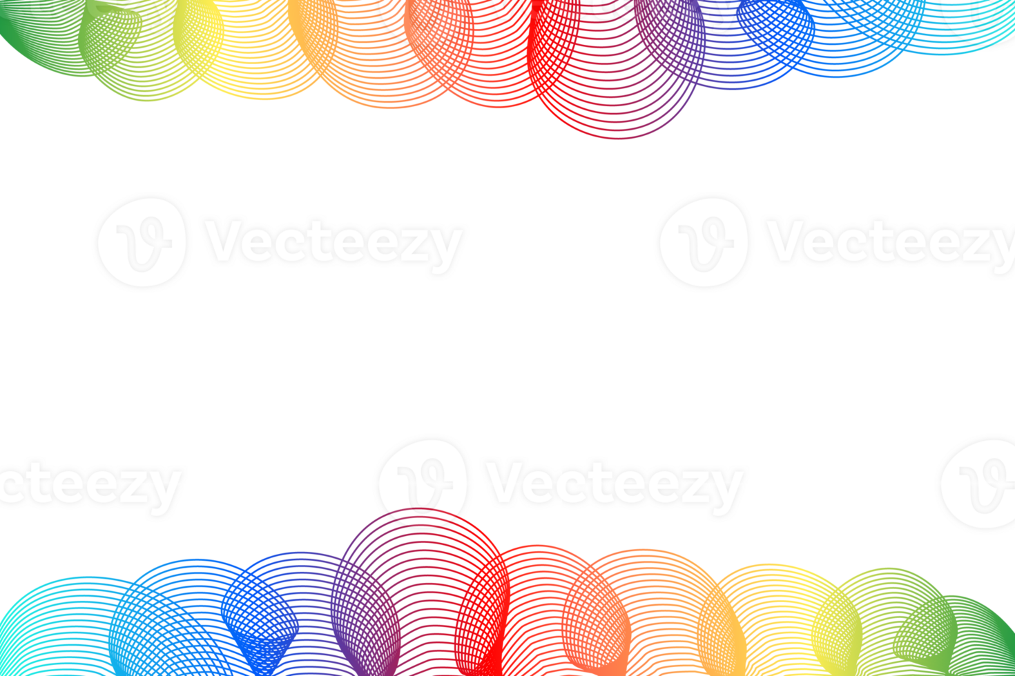 Border of abstract multicolored curls isolated on transparent background. PNG